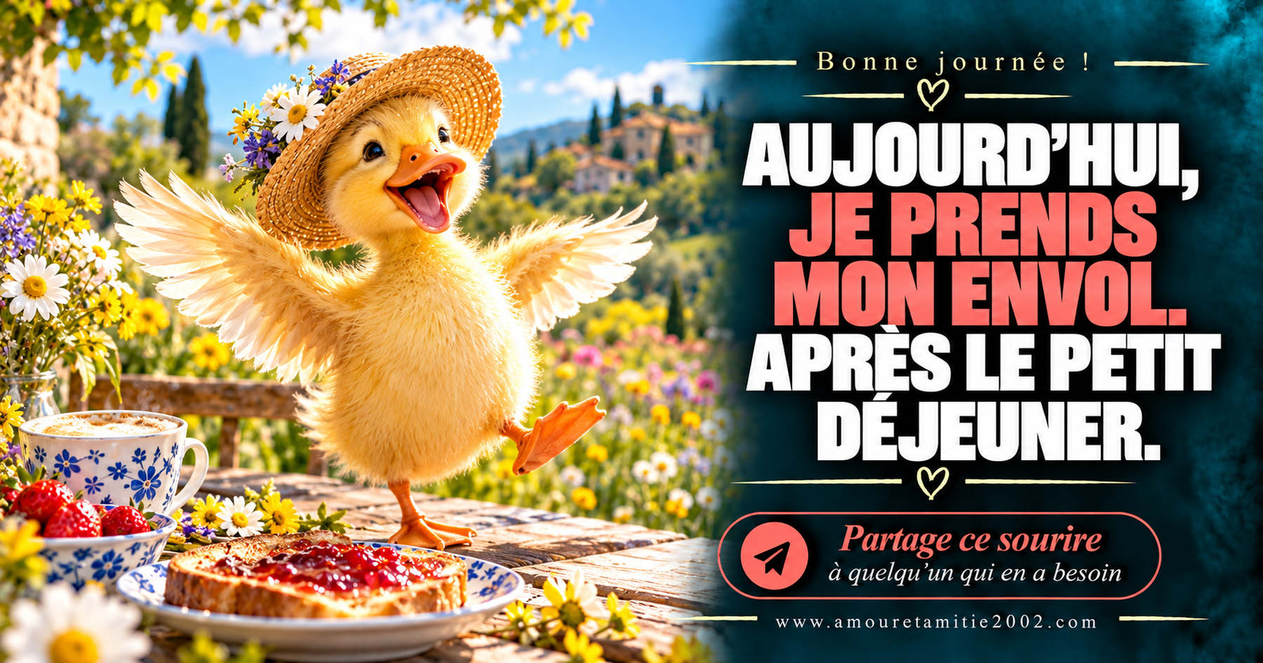 Aujourd’hui, je prends mon envol. Après le petit déjeuner.