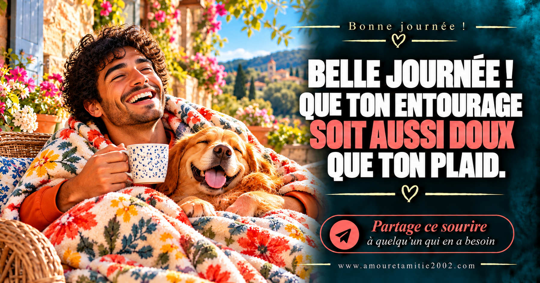 Belle journée ! Que ton entourage soit aussi doux que ton plaid.