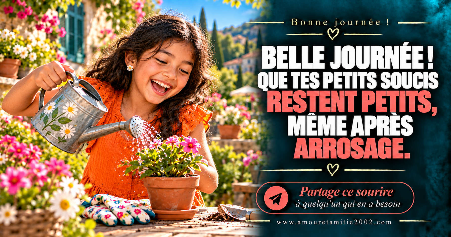 Belle journée ! Que tes petits soucis restent petits, même après arrosage.