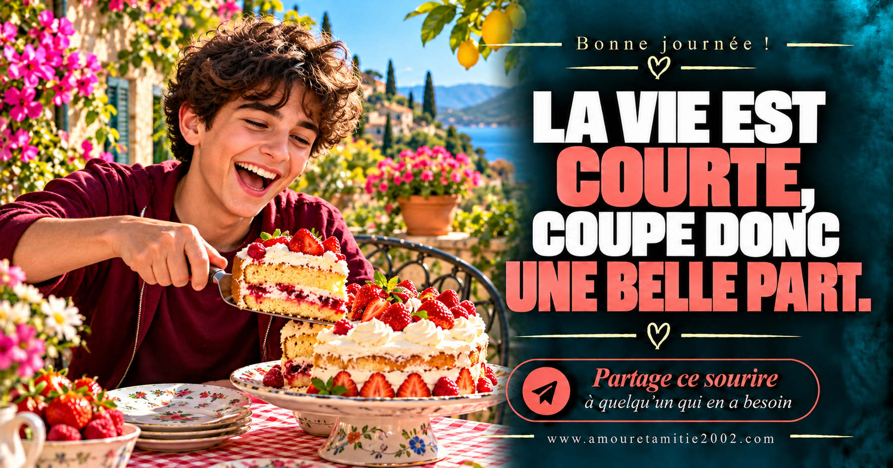 Bonne journée ! La vie est courte, coupe donc une belle part.