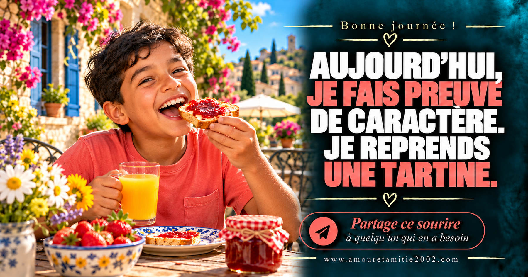 Aujourd’hui, je fais preuve de caractère. Je reprends une tartine.