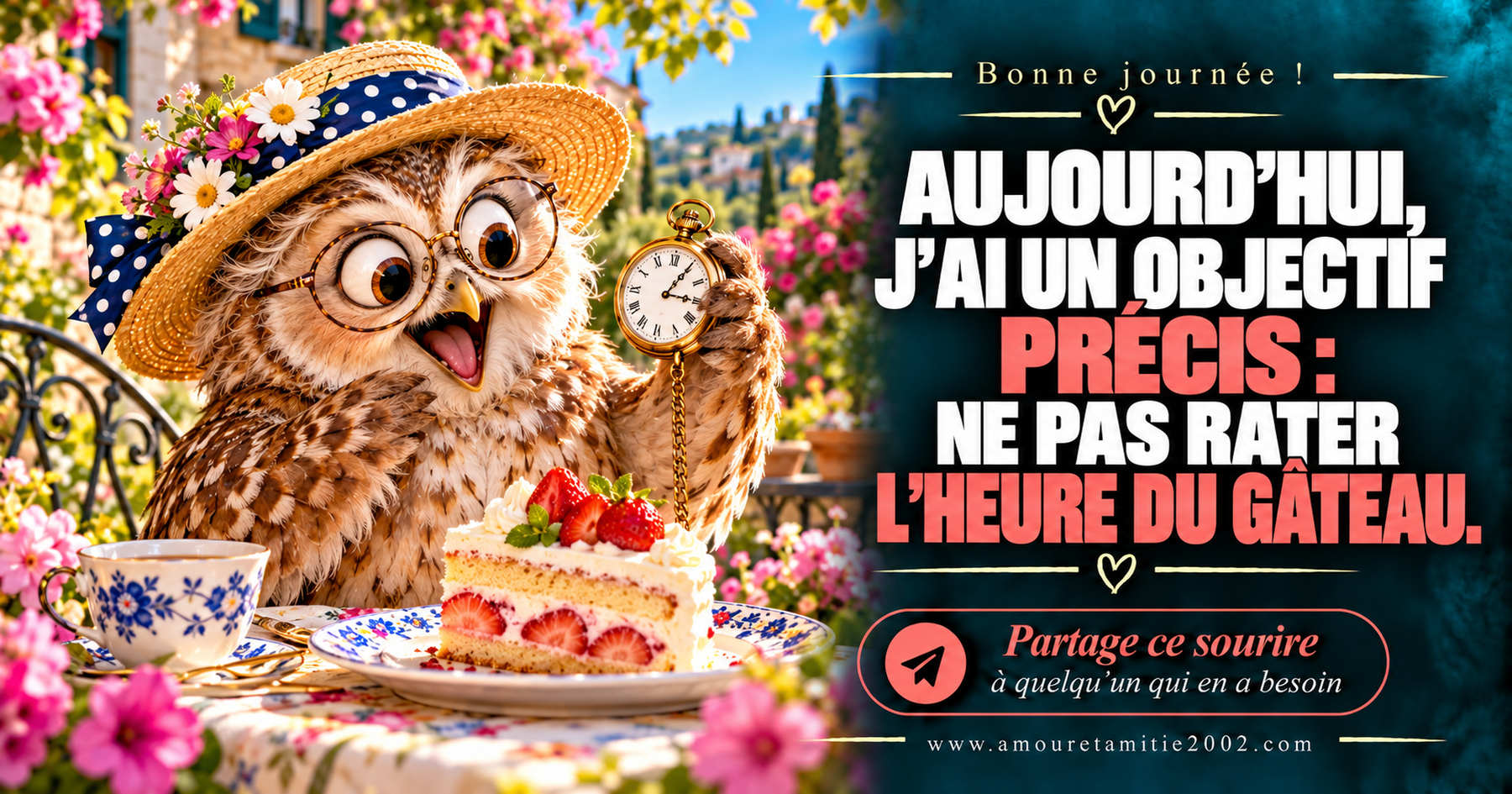 Aujourd’hui, j’ai un objectif précis : ne pas rater l’heure du gâteau.