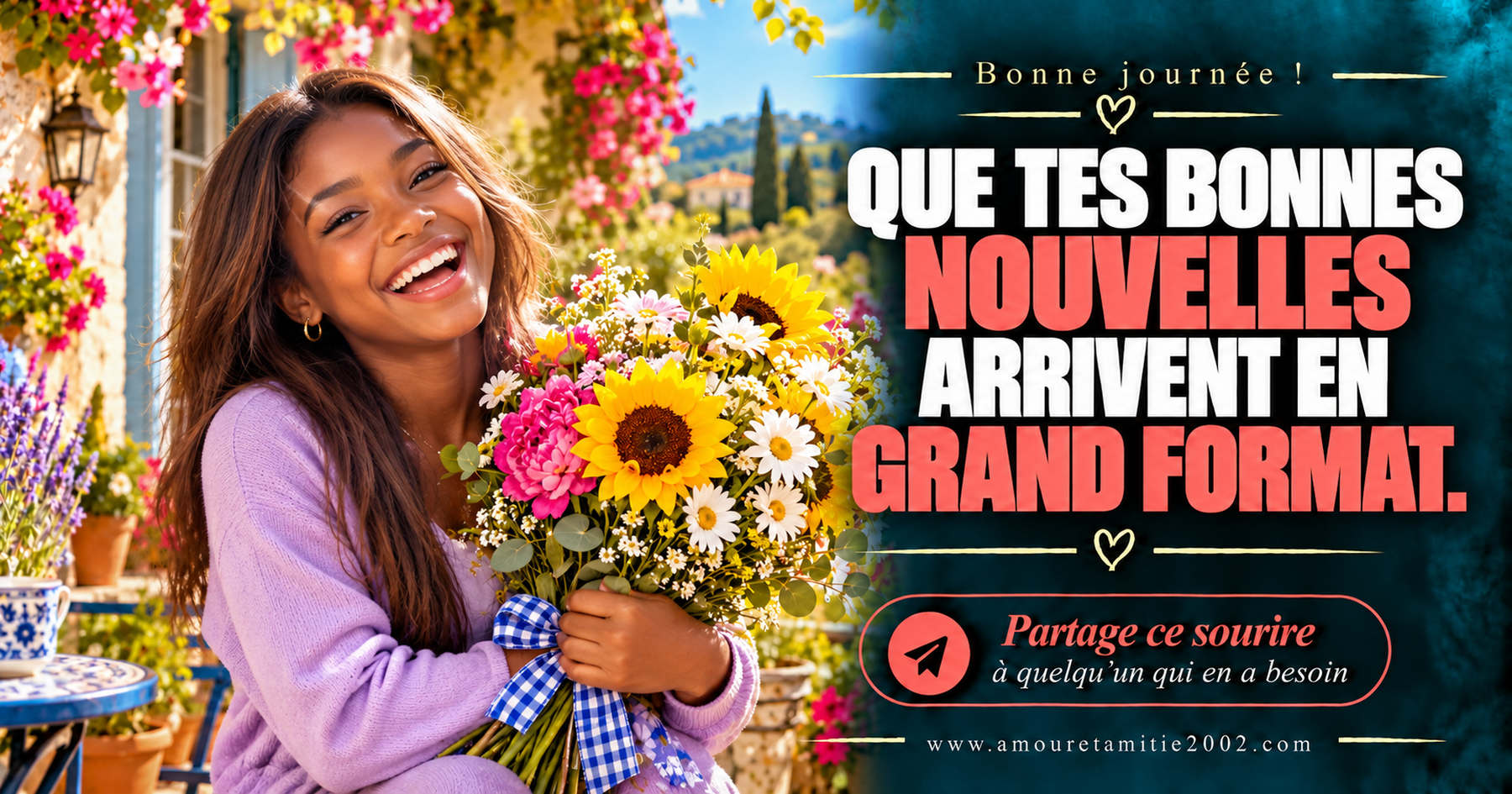 Bonne journée ! Que tes bonnes nouvelles arrivent en grand format.