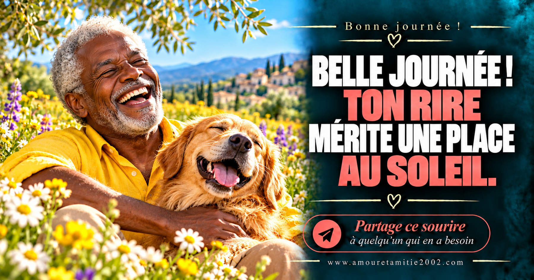 Belle journée ! Ton rire mérite une place au soleil.