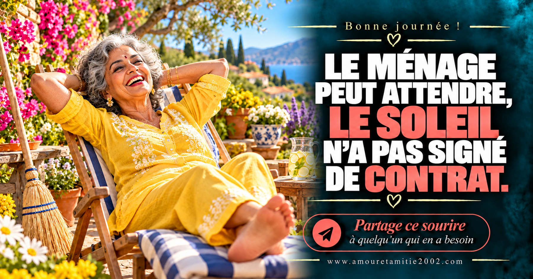 Bonne journée ! Le ménage peut attendre, le soleil n’a pas signé de contrat.