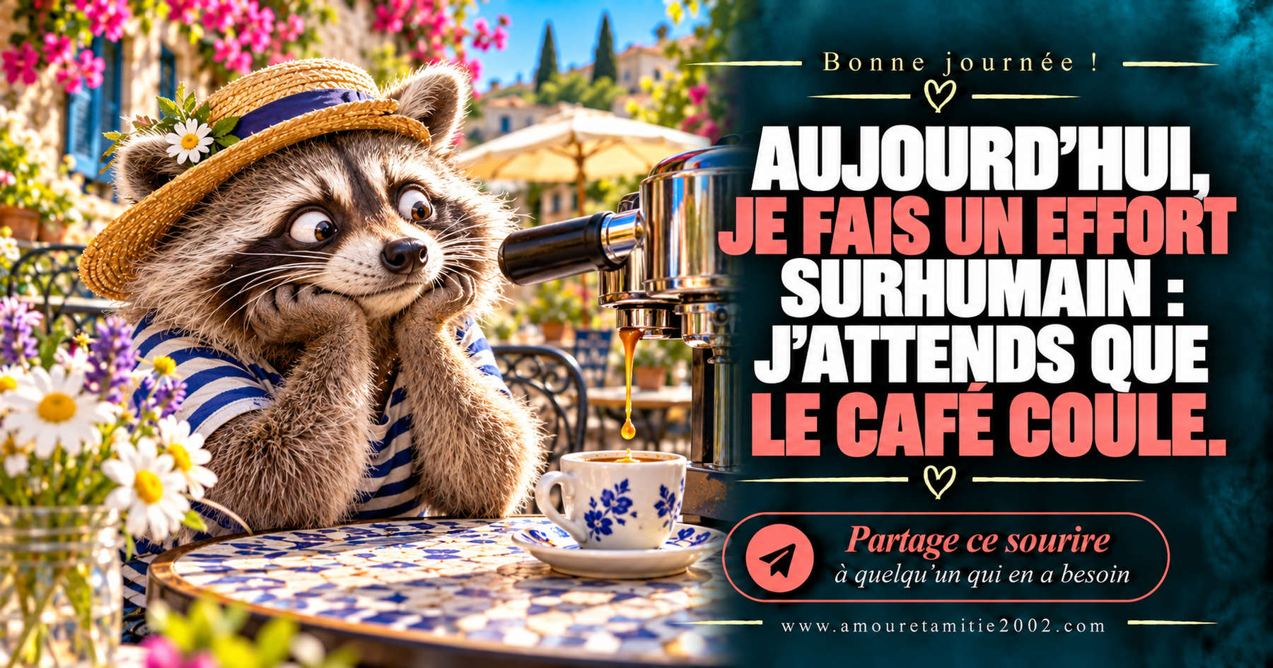 Aujourd’hui, je fais un effort surhumain : j’attends que le café coule.