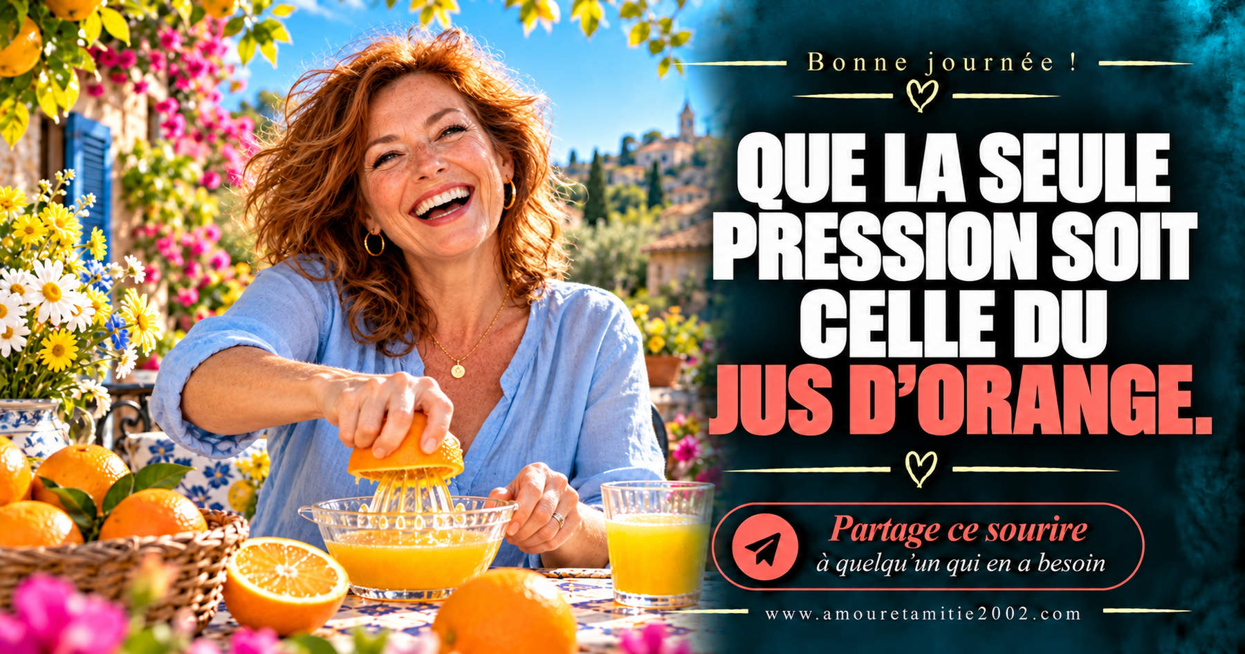 Bonne journée ! Que la seule pression soit celle du jus d’orange.