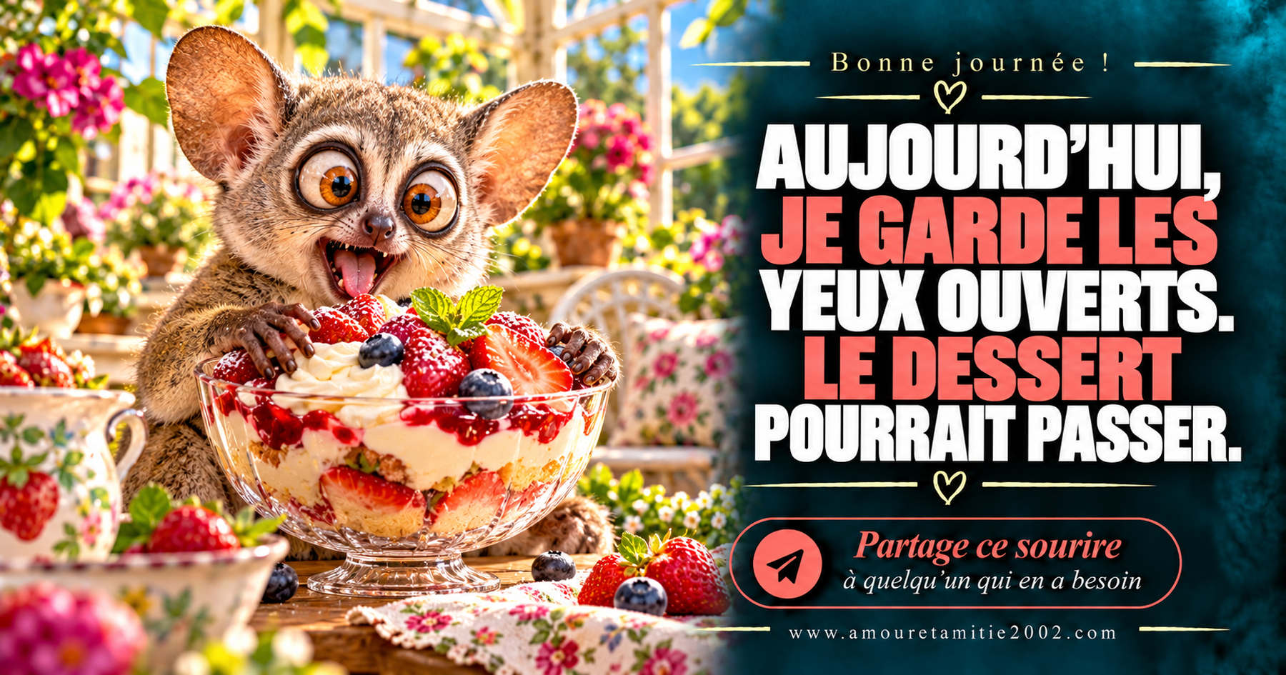 Aujourd’hui, je garde les yeux ouverts. Le dessert pourrait passer.