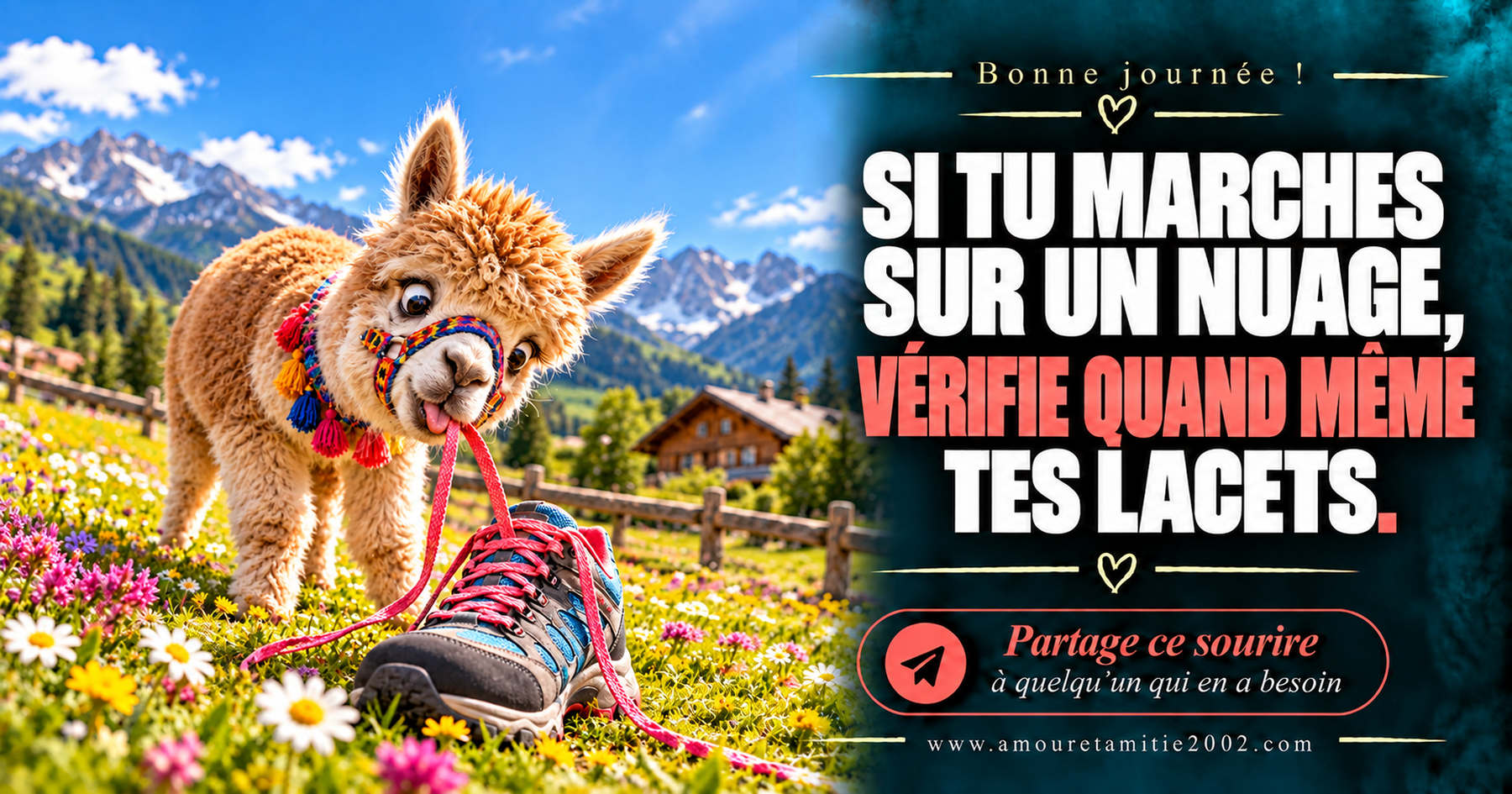 Bonne journée ! Si tu marches sur un nuage, vérifie quand même tes lacets.