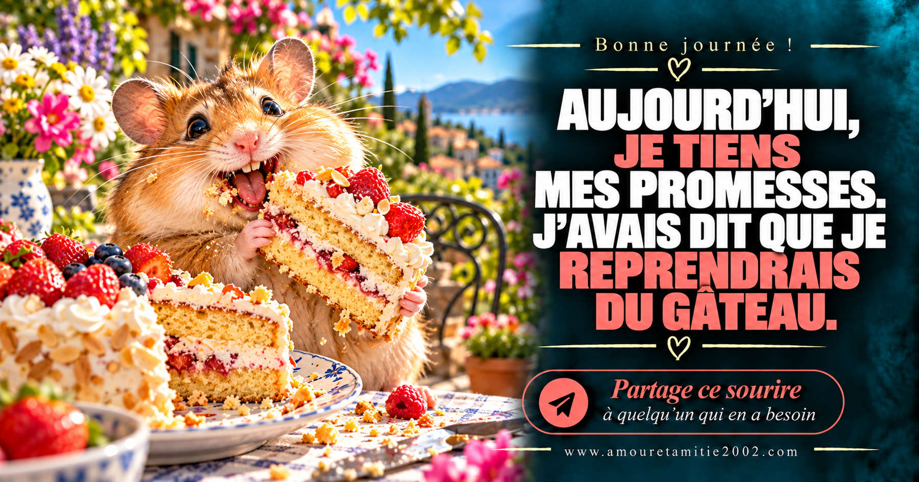 Aujourd’hui, je tiens mes promesses. J’avais dit que je reprendrais du gâteau.