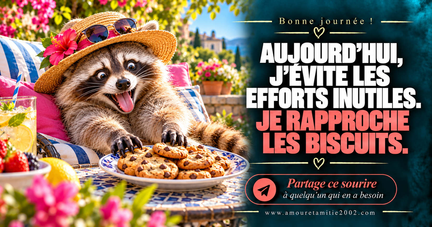 Aujourd’hui, j’évite les efforts inutiles. Je rapproche les biscuits.