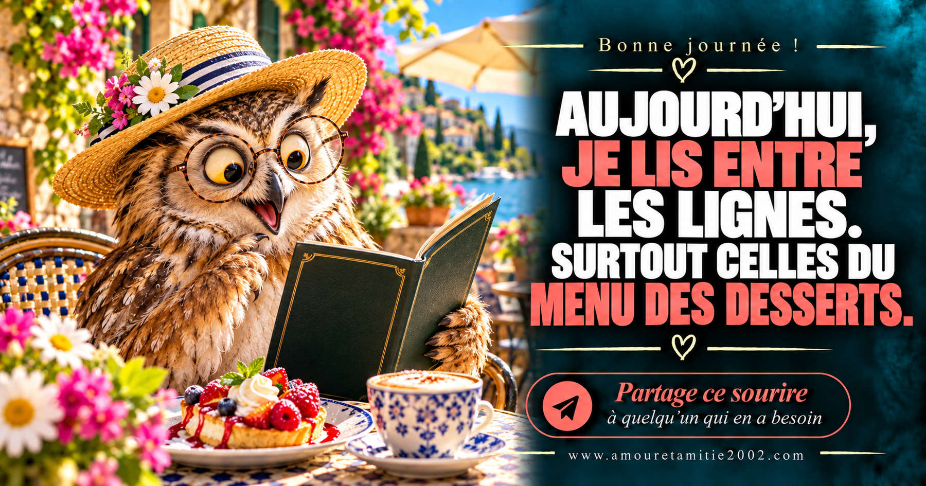 Aujourd’hui, je lis entre les lignes. Surtout celles du menu des desserts.