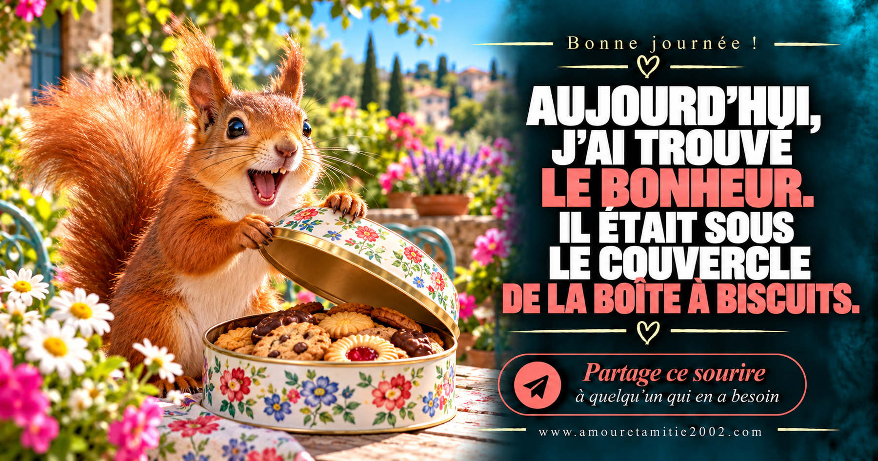 Aujourd’hui, j’ai trouvé le bonheur. Il était sous le couvercle de la boîte à biscuits.