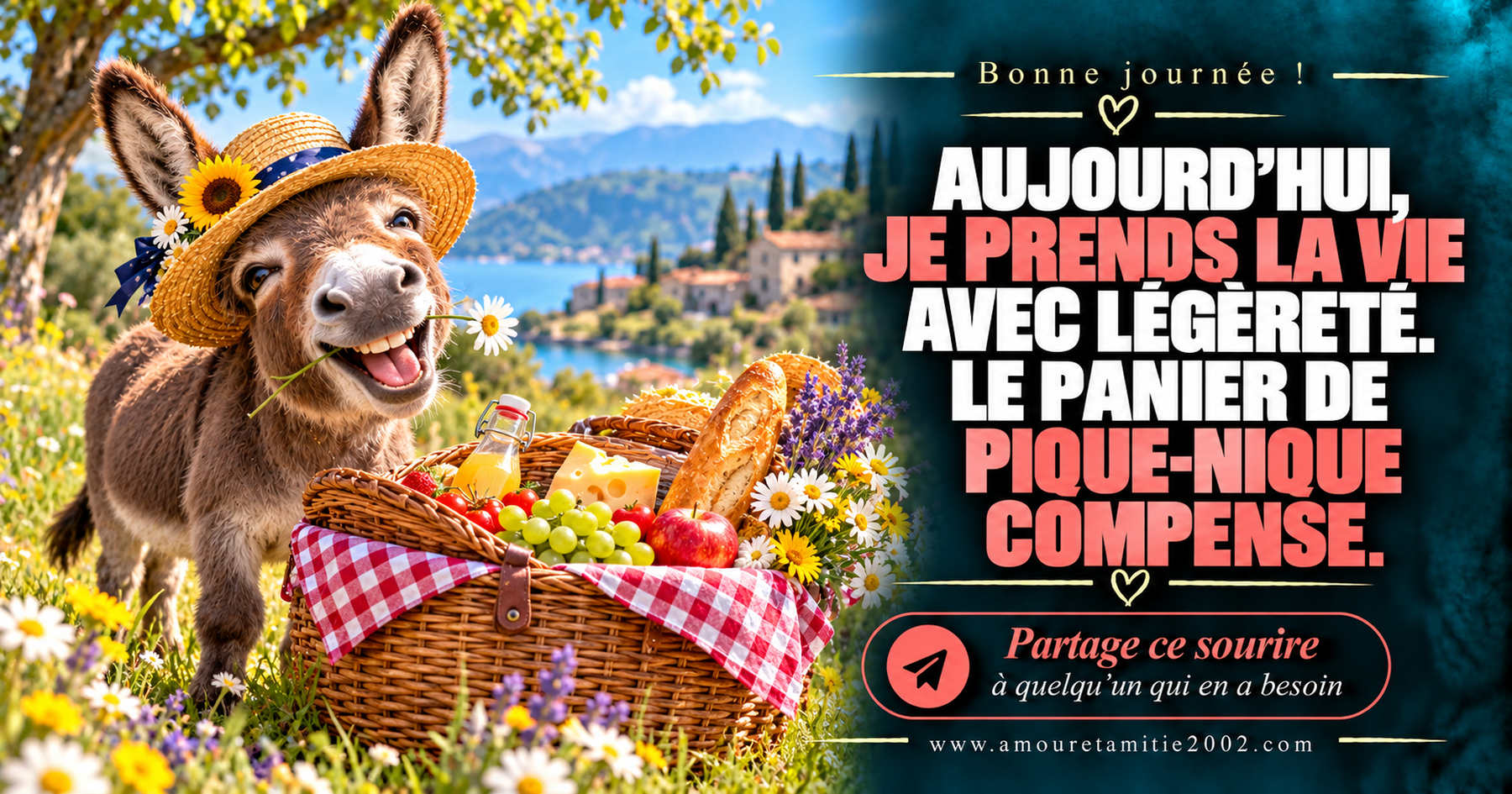 Aujourd’hui, je prends la vie avec légèreté. Le panier de pique-nique compense.