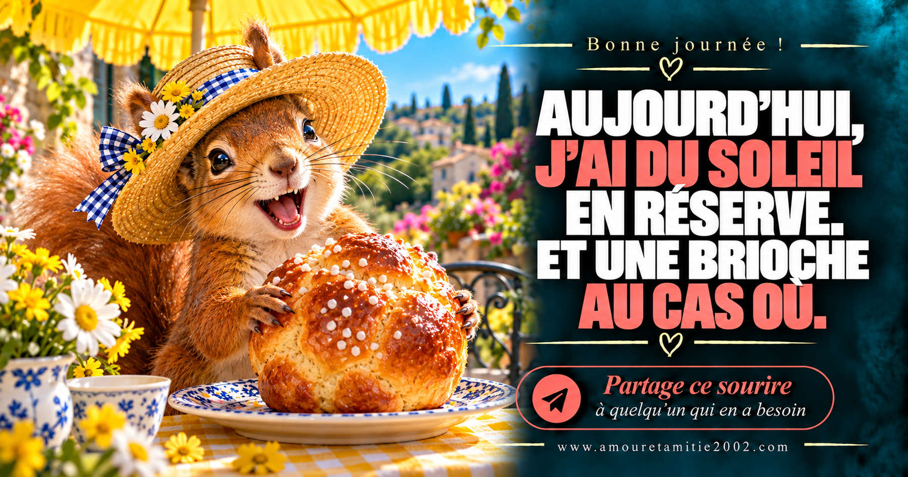 Aujourd’hui, j’ai du soleil en réserve. Et une brioche au cas où.