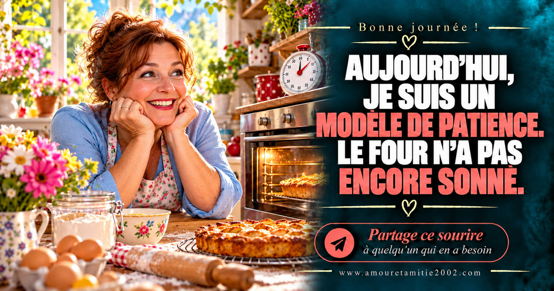 Aujourd’hui, je suis un modèle de patience. Le four n’a pas encore sonné.