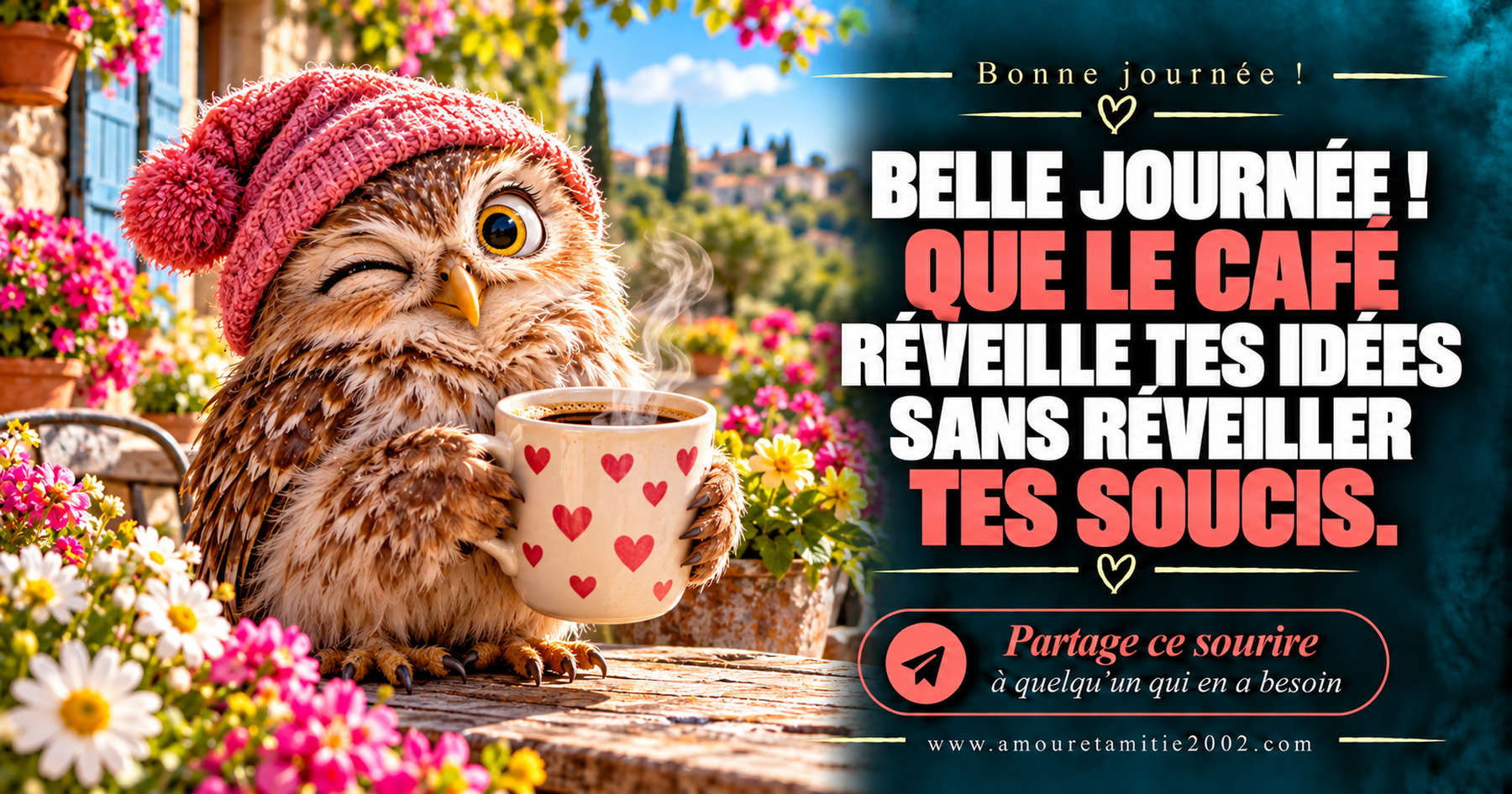 Belle journée ! Que le café réveille tes idées sans réveiller tes soucis.
