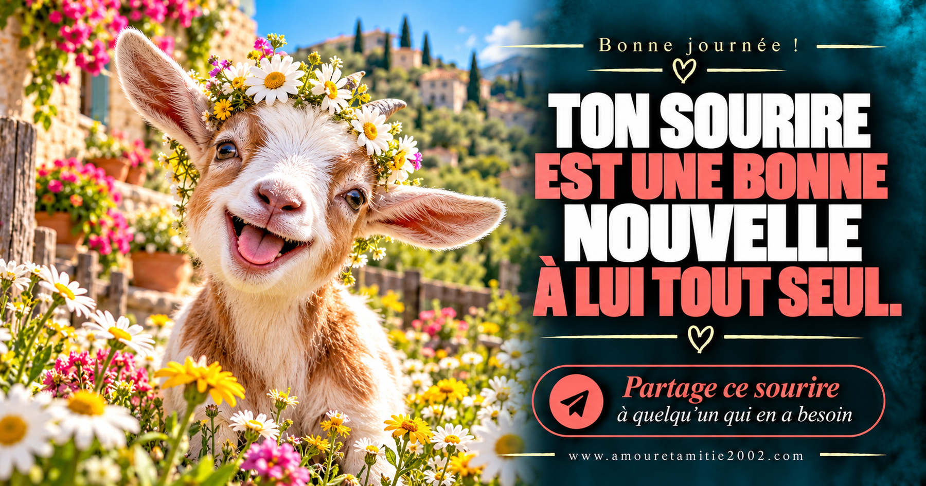 Bonne journée ! Ton sourire est une bonne nouvelle à lui tout seul.
