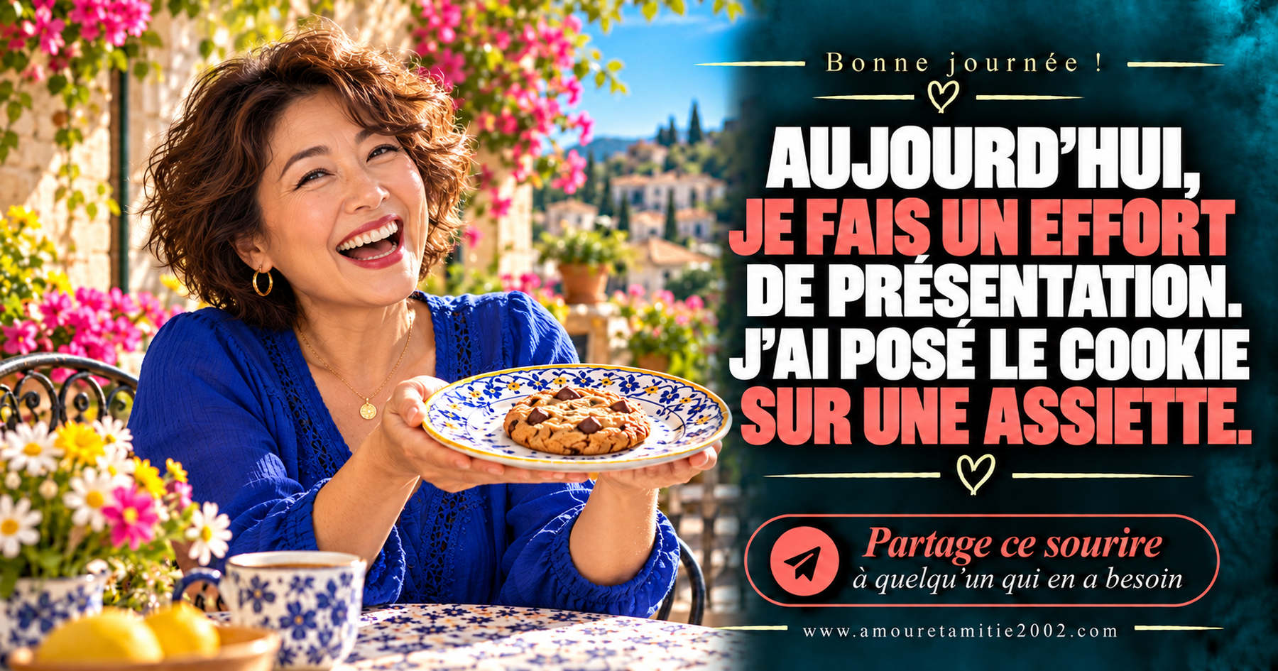 Aujourd’hui, je fais un effort de présentation. J’ai posé le cookie sur une assiette.