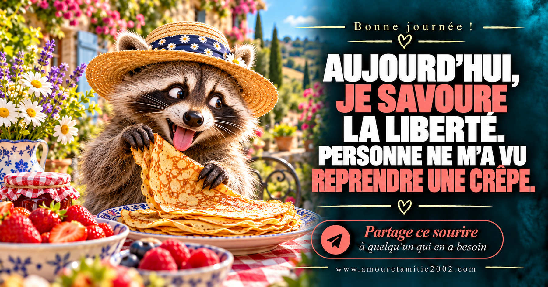 Aujourd’hui, je savoure la liberté. Personne ne m’a vu reprendre une crêpe.