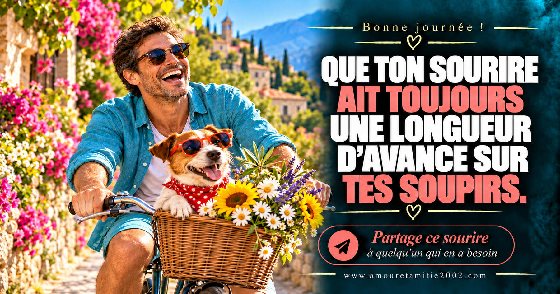 Bonne journée ! Que ton sourire ait toujours une longueur d’avance sur tes soupirs.