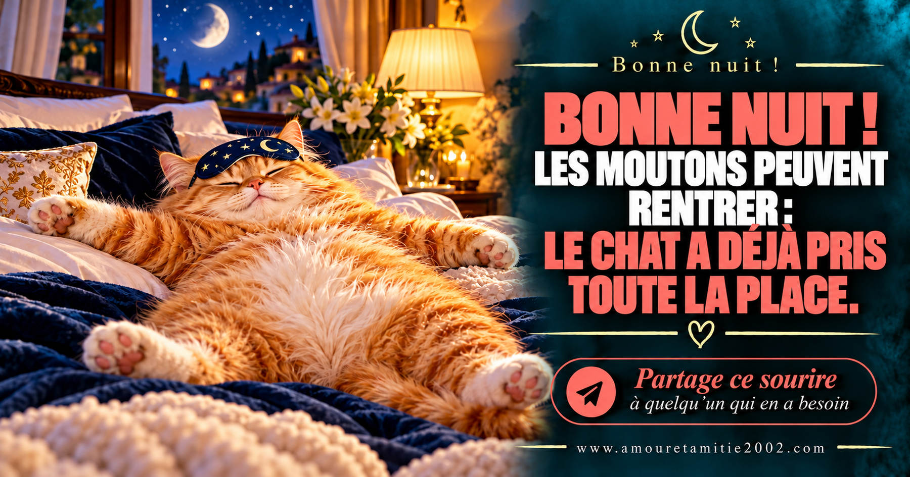 Bonne nuit ! Les moutons peuvent rentrer : le chat a déjà pris toute la place.