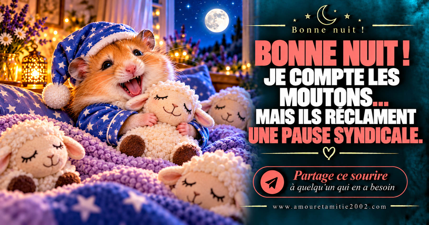 Bonne nuit ! Je compte les moutons… mais ils réclament une pause syndicale.