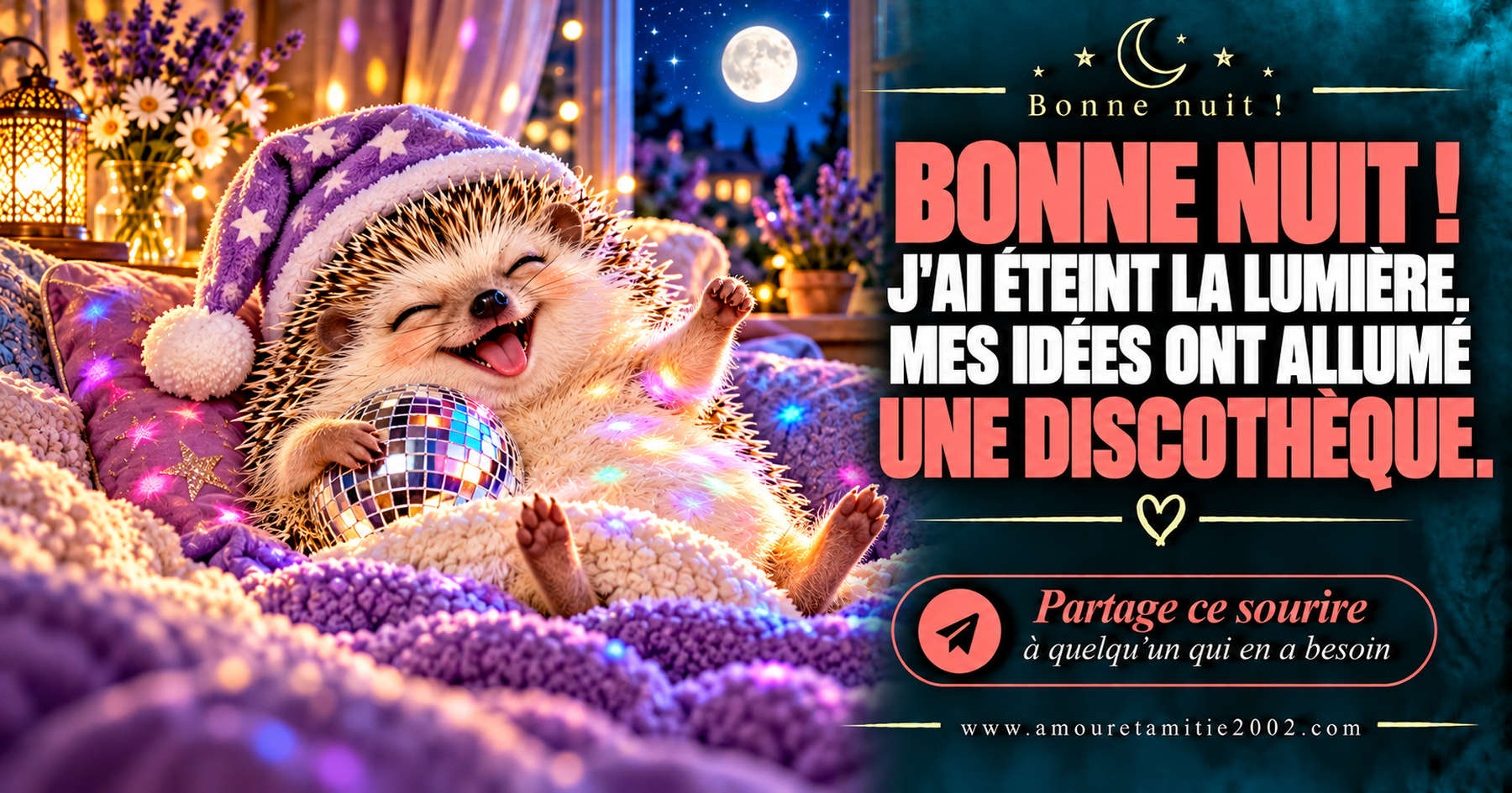 Bonne nuit ! J’ai éteint la lumière. Mes idées ont allumé une discothèque.