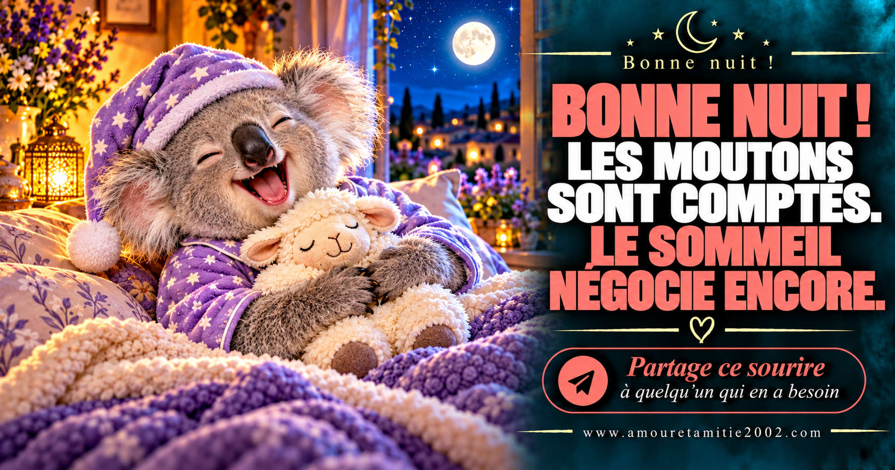 Bonne nuit ! Les moutons sont comptés. Le sommeil négocie encore.