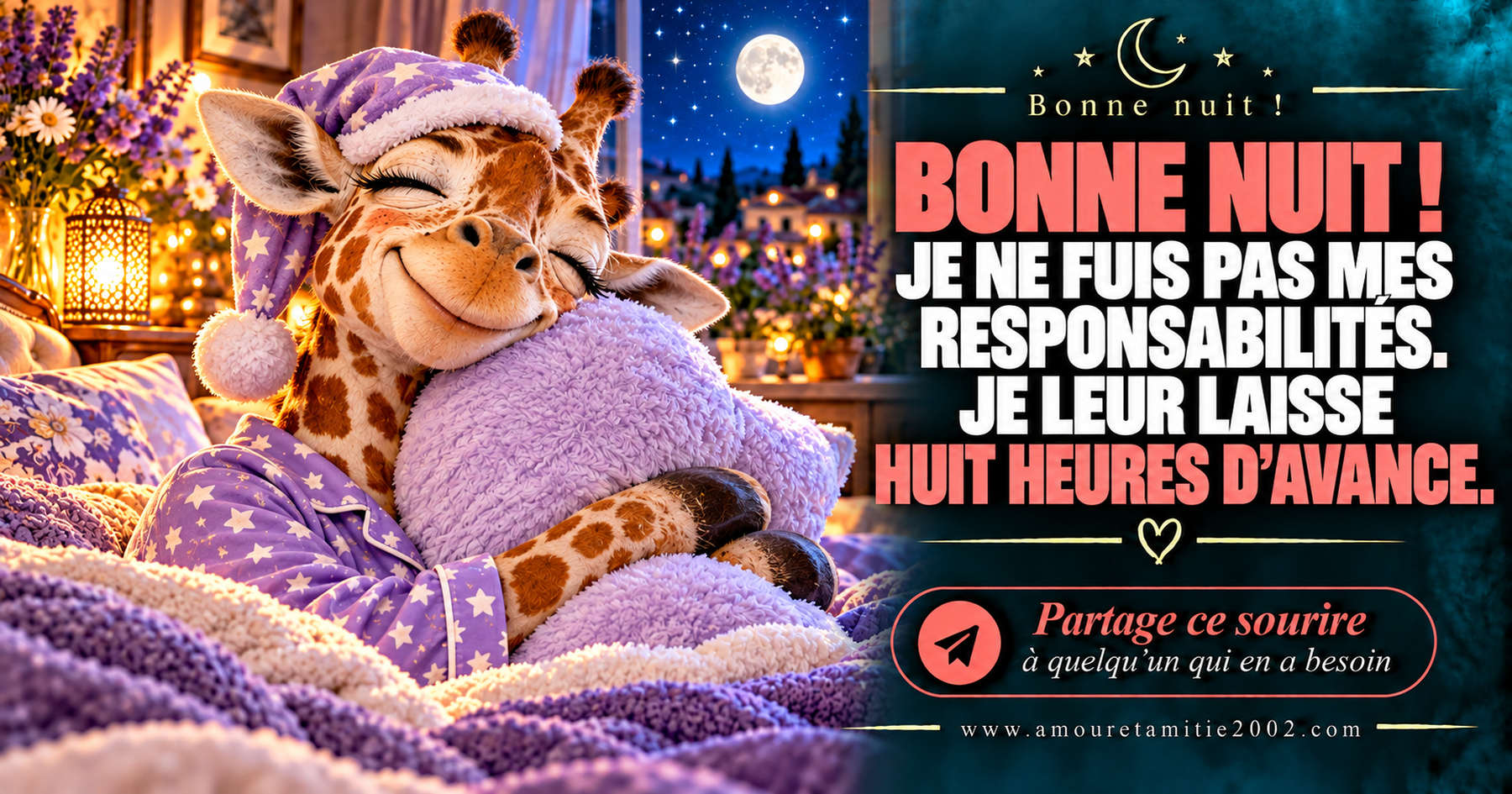 Bonne nuit ! Je ne fuis pas mes responsabilités. Je leur laisse huit heures d’avance.
