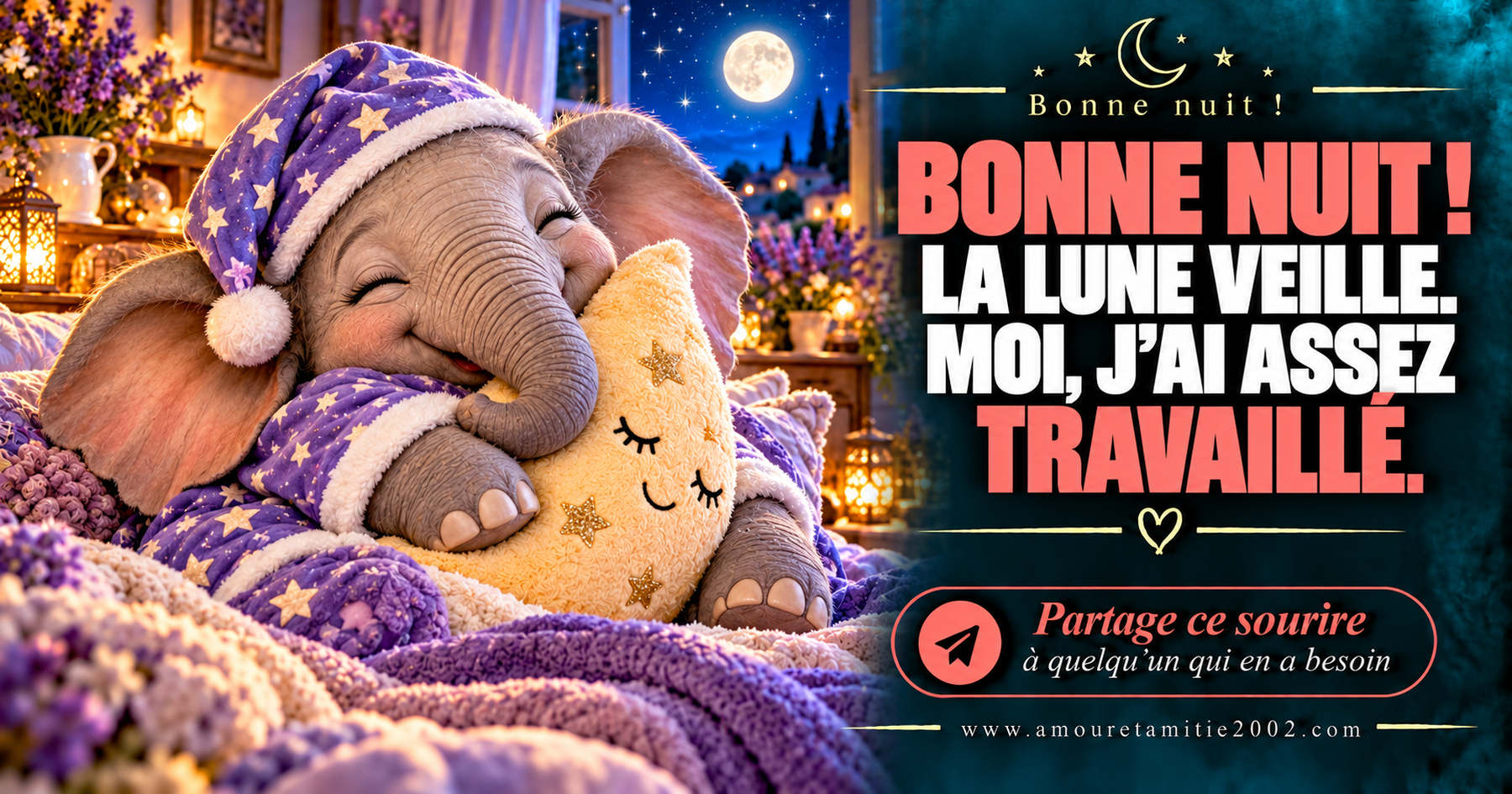 Bonne nuit ! La lune veille. Moi, j’ai assez travaillé.