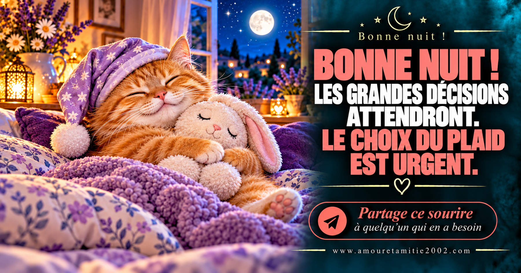 Bonne nuit ! Les grandes décisions attendront. Le choix du plaid est urgent.