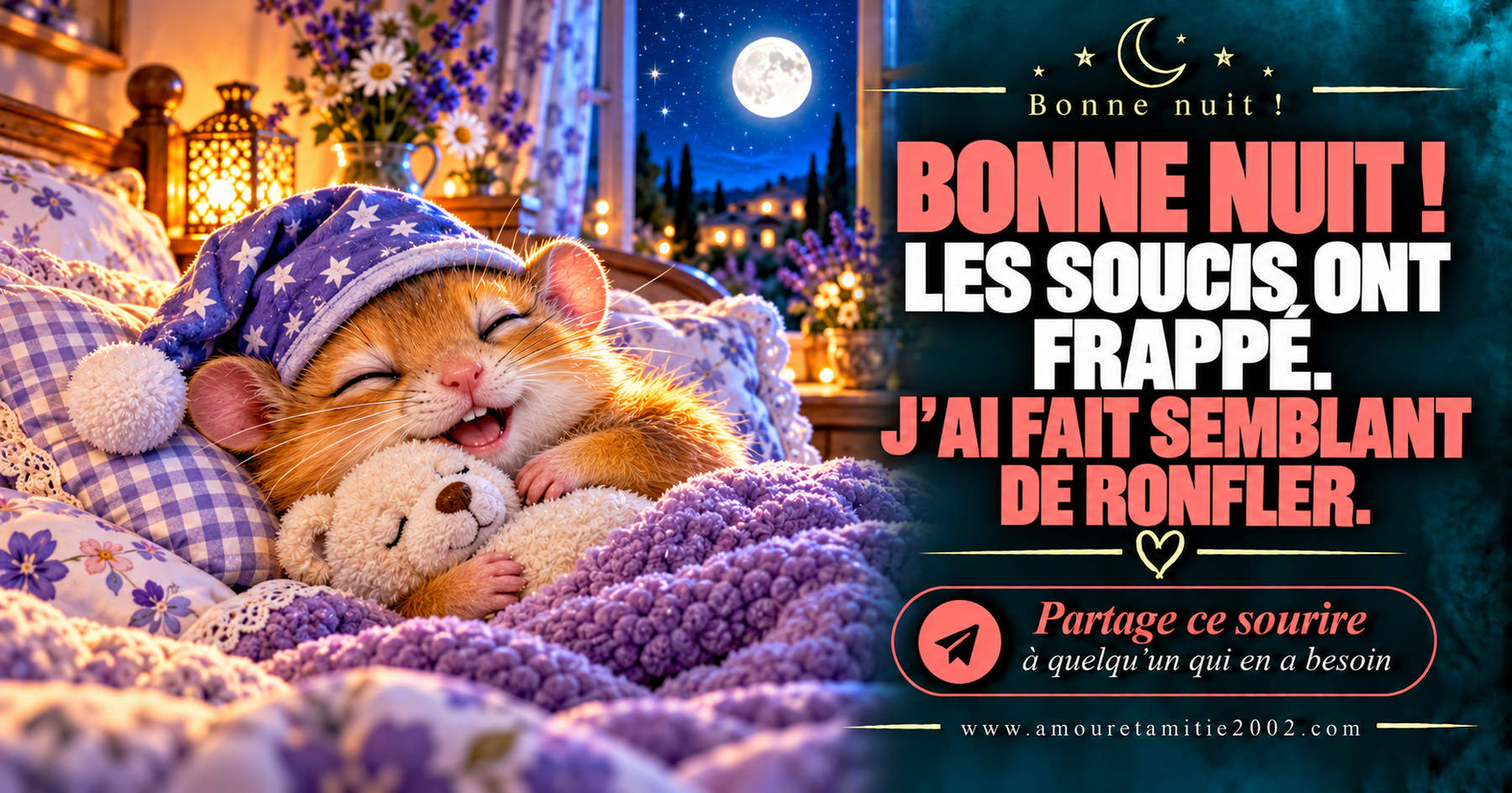 Bonne nuit ! Les soucis ont frappé. J’ai fait semblant de ronfler.