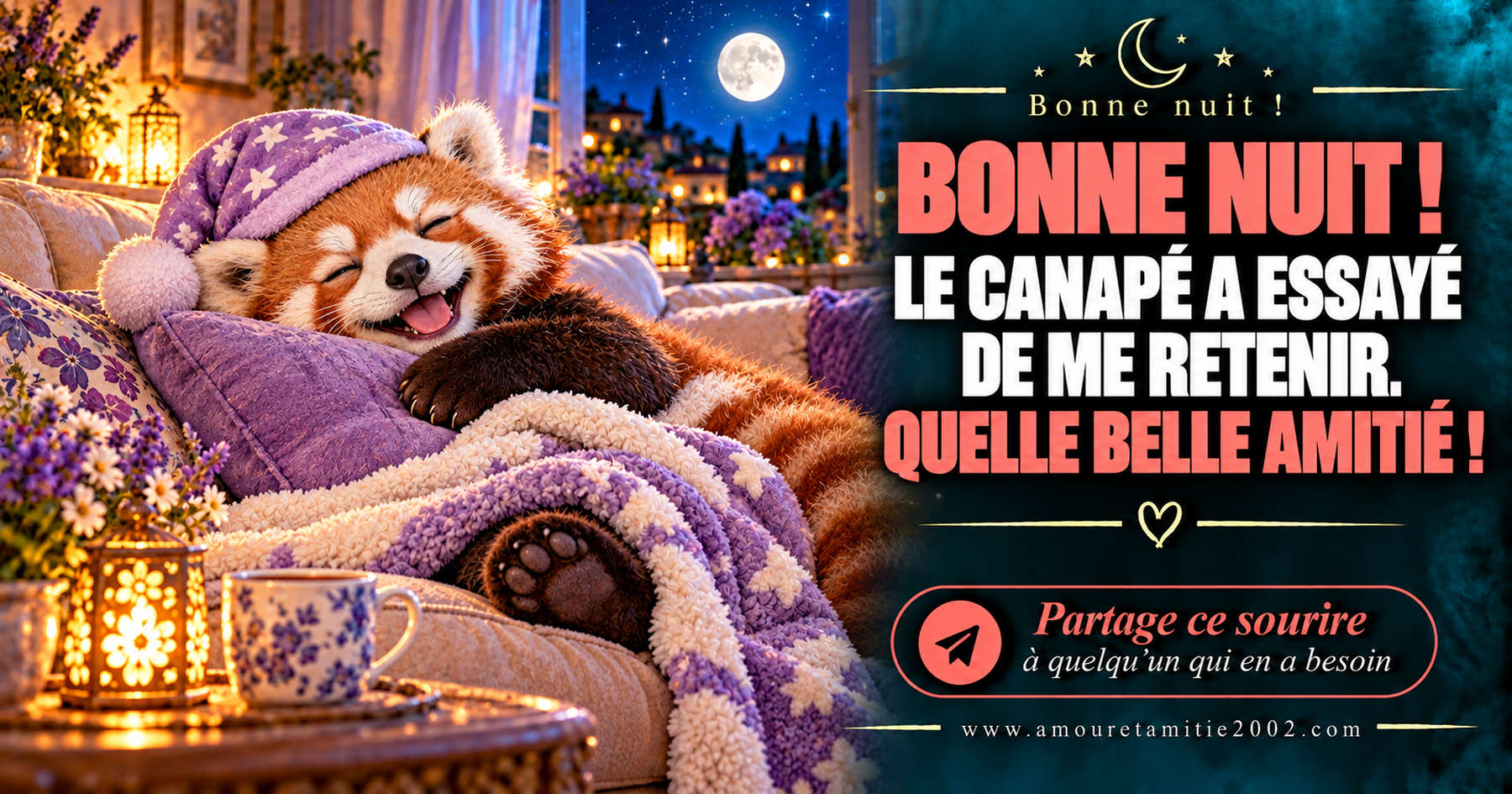 Bonne nuit ! Le canapé a essayé de me retenir. Quelle belle amitié !