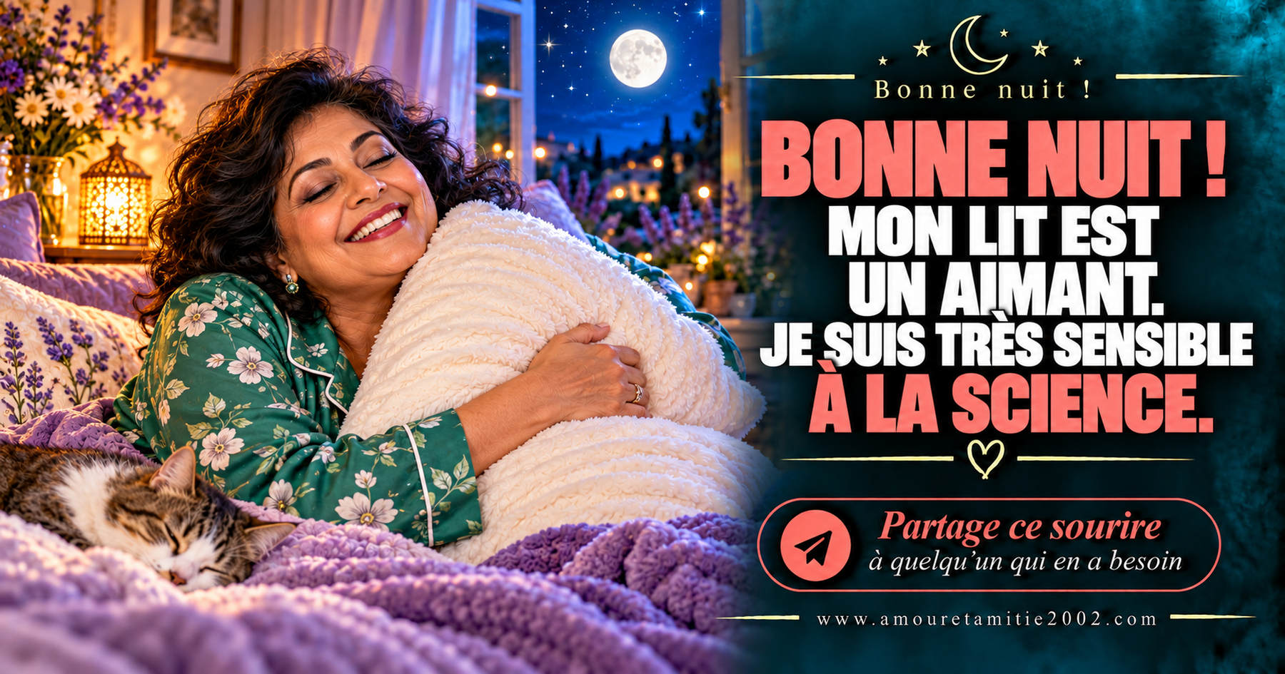 Bonne nuit ! Mon lit est un aimant. Je suis très sensible à la science.