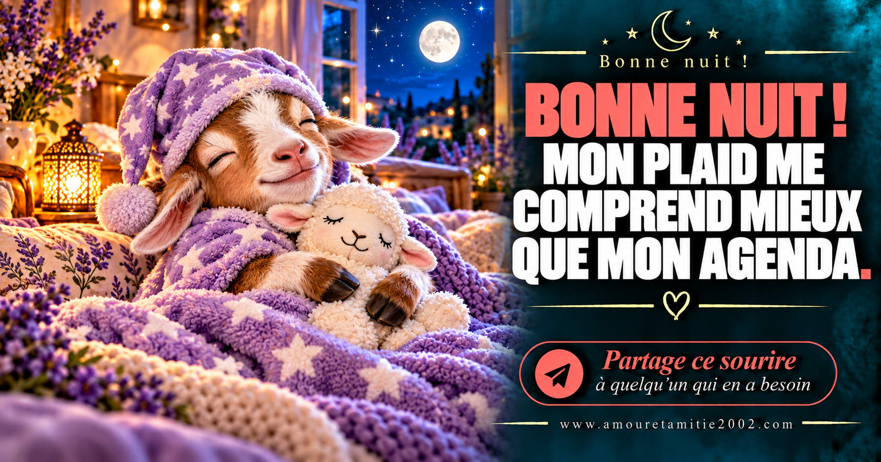 Bonne nuit ! Mon plaid me comprend mieux que mon agenda.