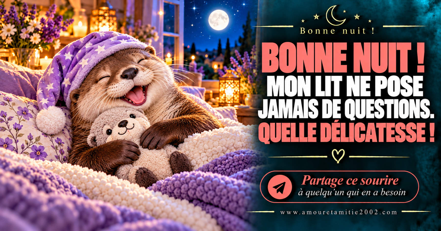 Bonne nuit ! Mon lit ne pose jamais de questions. Quelle délicatesse !