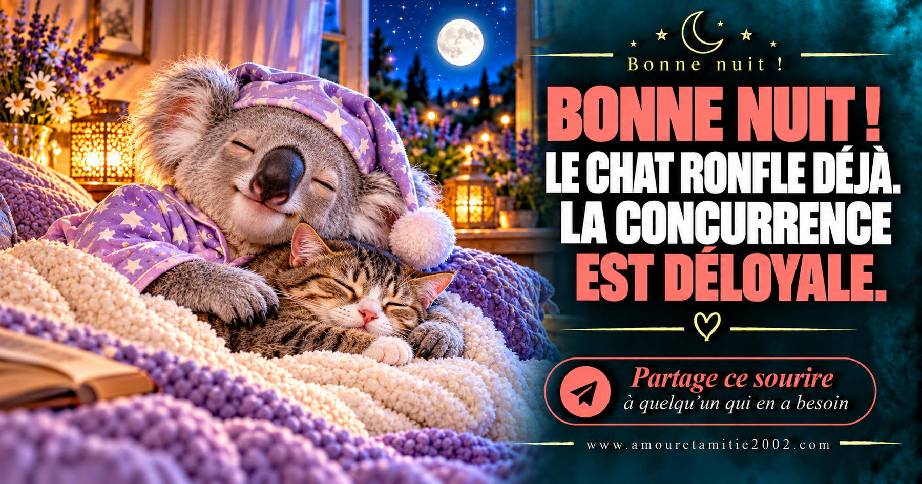 Bonne nuit ! Le chat ronfle déjà. La concurrence est déloyale.