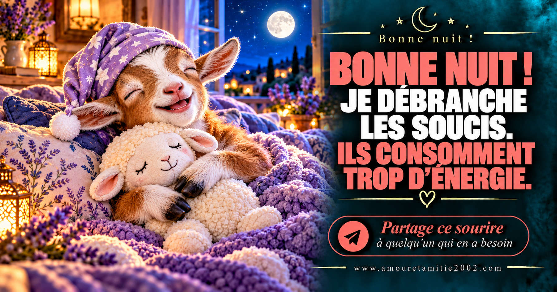 Bonne nuit ! Je débranche les soucis. Ils consomment trop d’énergie.
