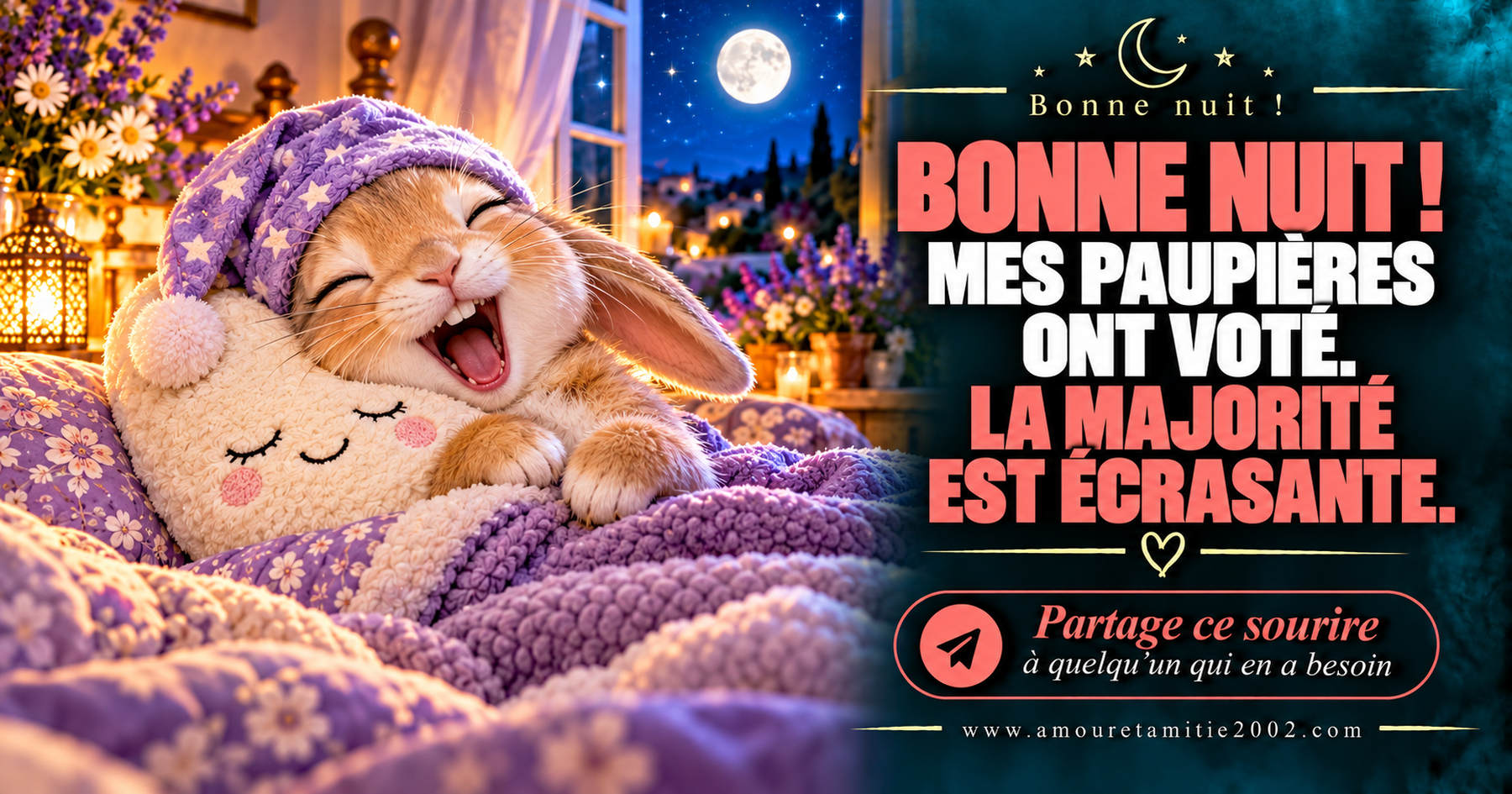 Bonne nuit ! Mes paupières ont voté. La majorité est écrasante.