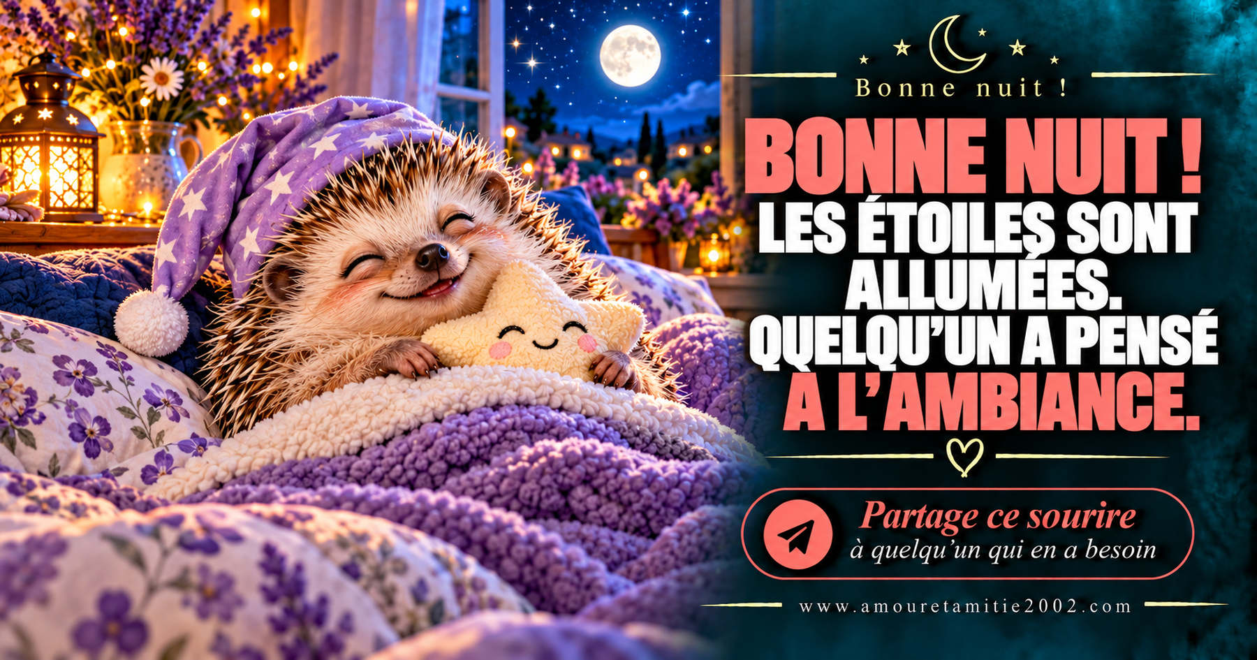 Bonne nuit ! Les étoiles sont allumées. Quelqu’un a pensé à l’ambiance.