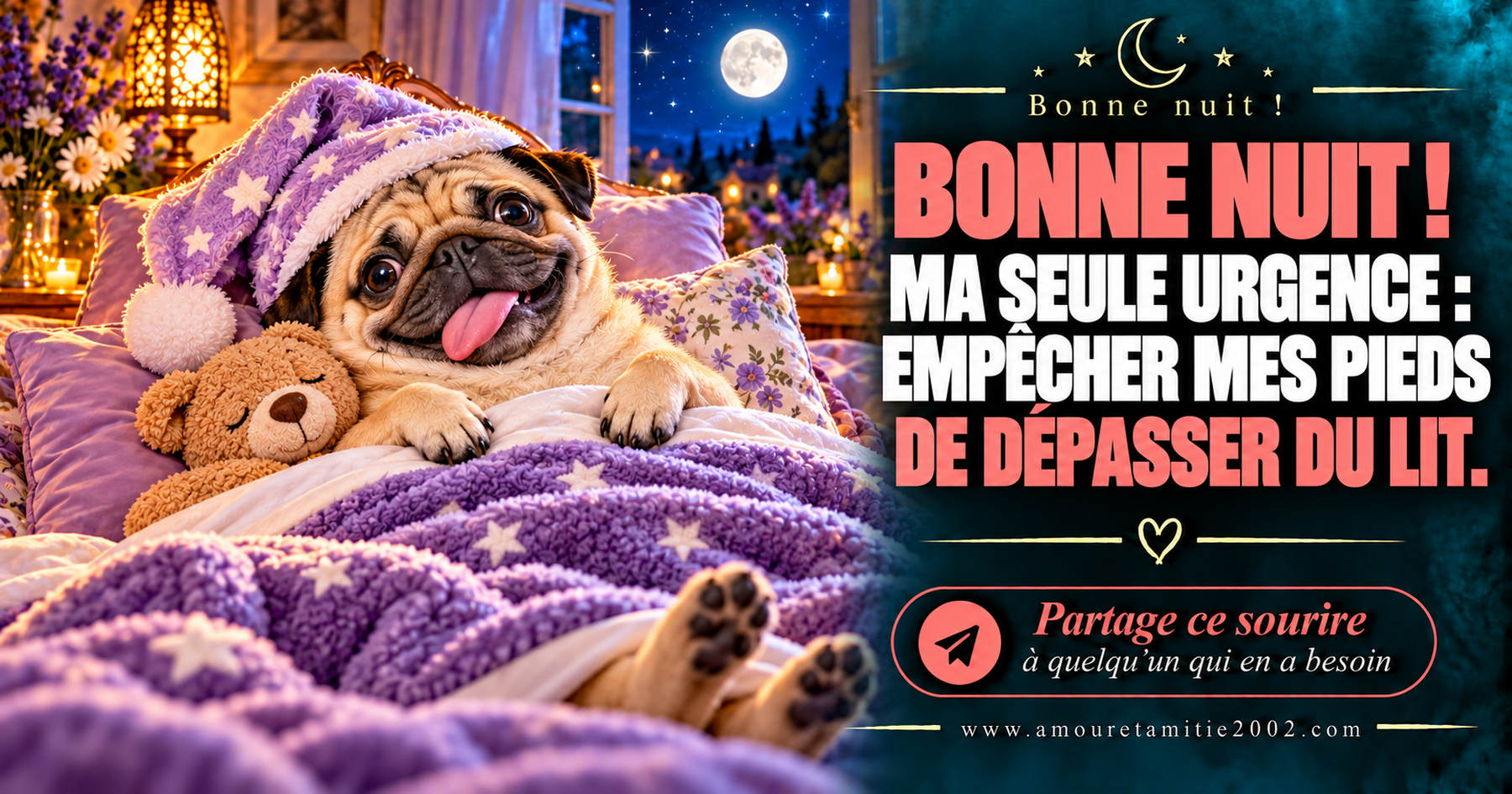 Bonne nuit ! Ma seule urgence : empêcher mes pieds de dépasser du lit.