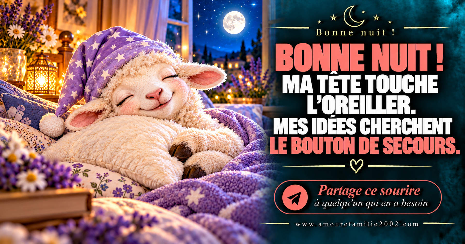Bonne nuit ! Ma tête touche l’oreiller. Mes idées cherchent le bouton de secours.