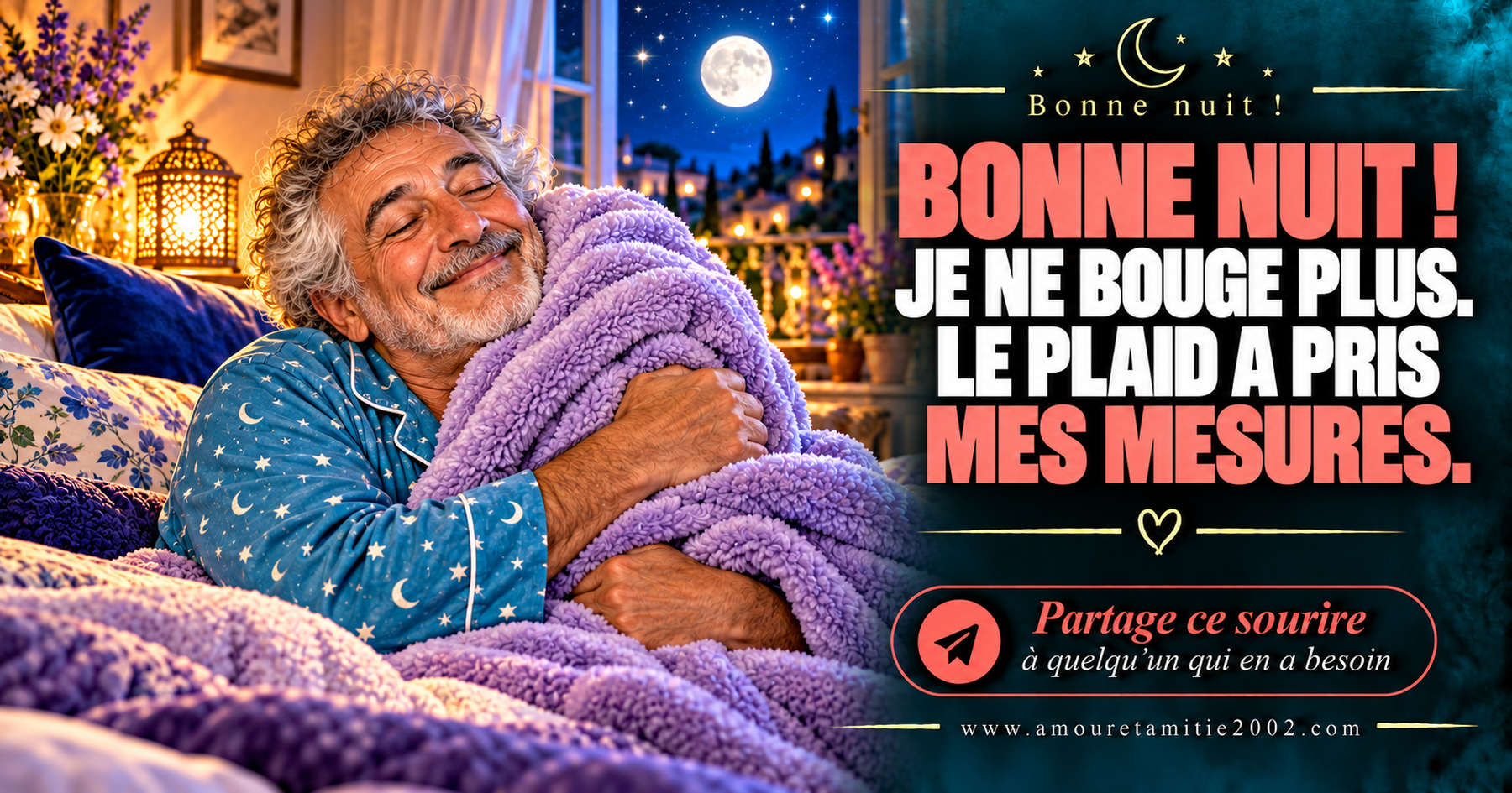Bonne nuit ! Je ne bouge plus. Le plaid a pris mes mesures.