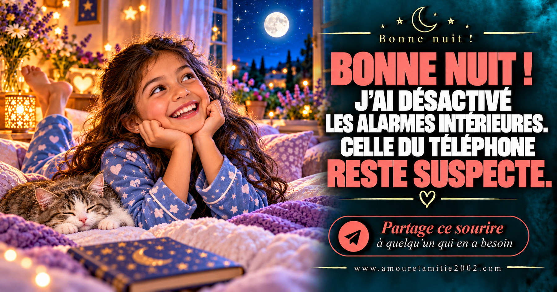 Bonne nuit ! J’ai désactivé les alarmes intérieures. Celle du téléphone reste suspecte.