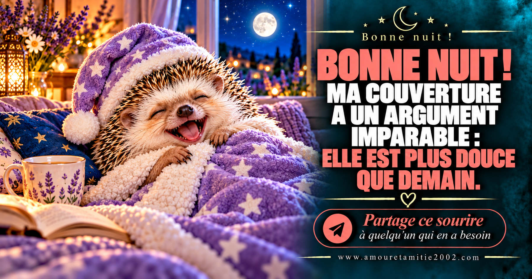 Bonne nuit ! Ma couverture a un argument imparable : elle est plus douce que demain.