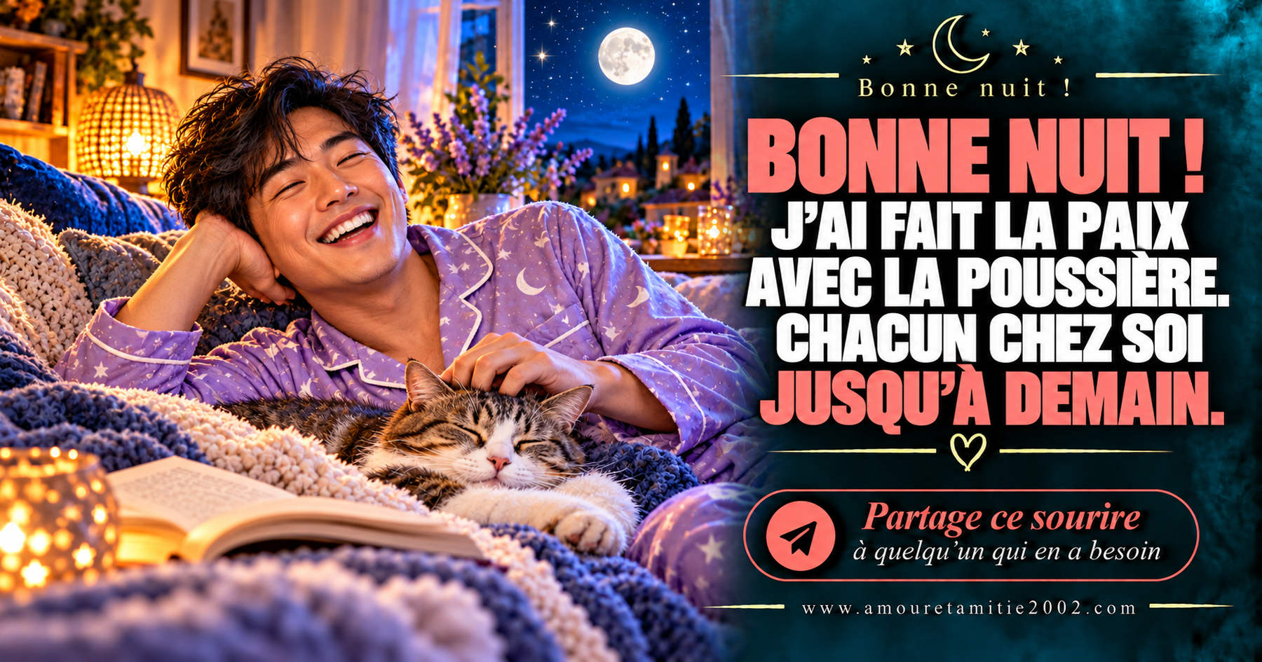 Bonne nuit ! J’ai fait la paix avec la poussière. Chacun chez soi jusqu’à demain.