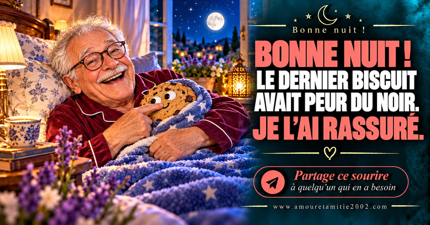 Bonne nuit ! Le dernier biscuit avait peur du noir. Je l’ai rassuré.