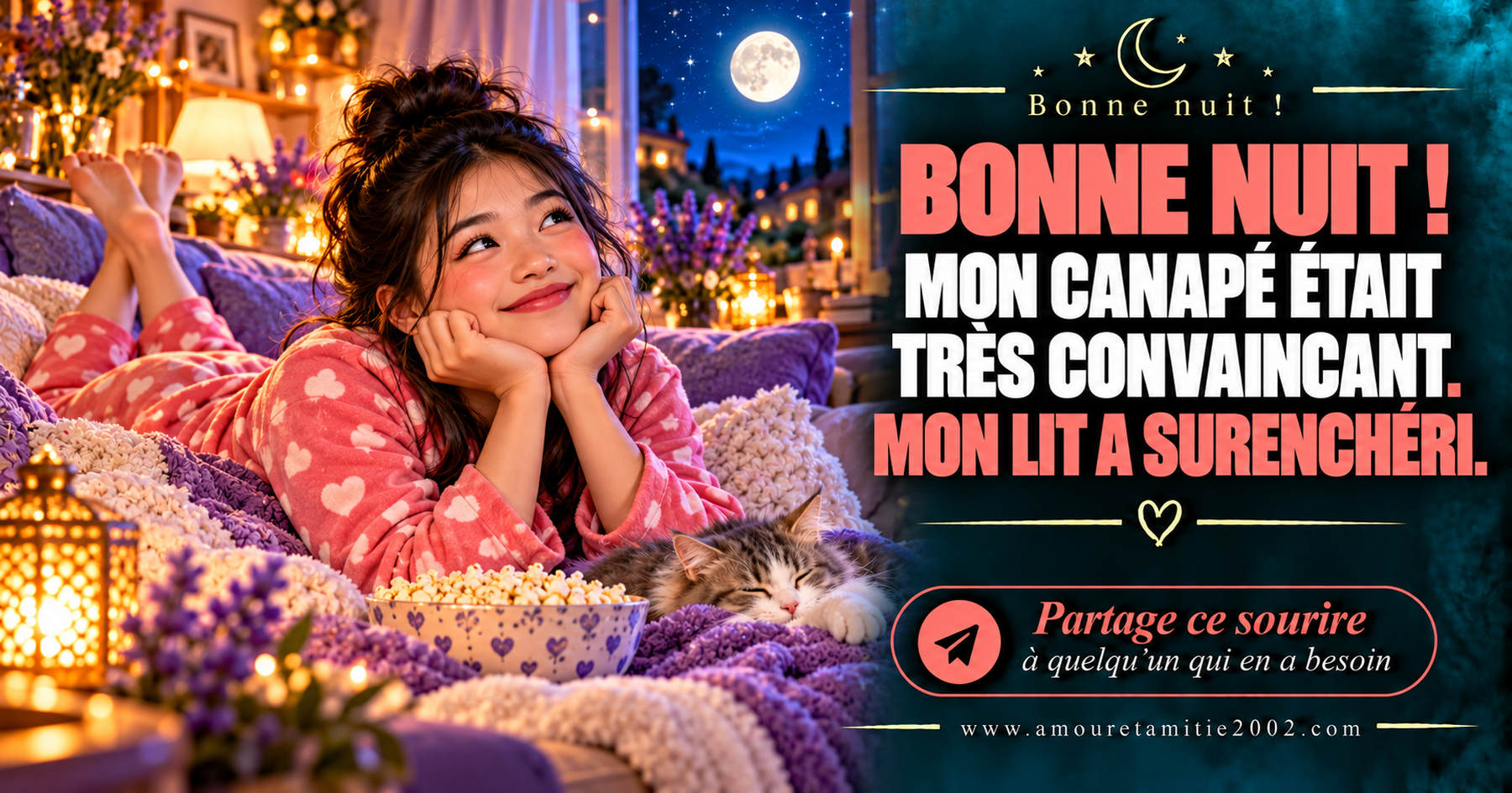 Bonne nuit ! Mon canapé était très convaincant. Mon lit a surenchéri.