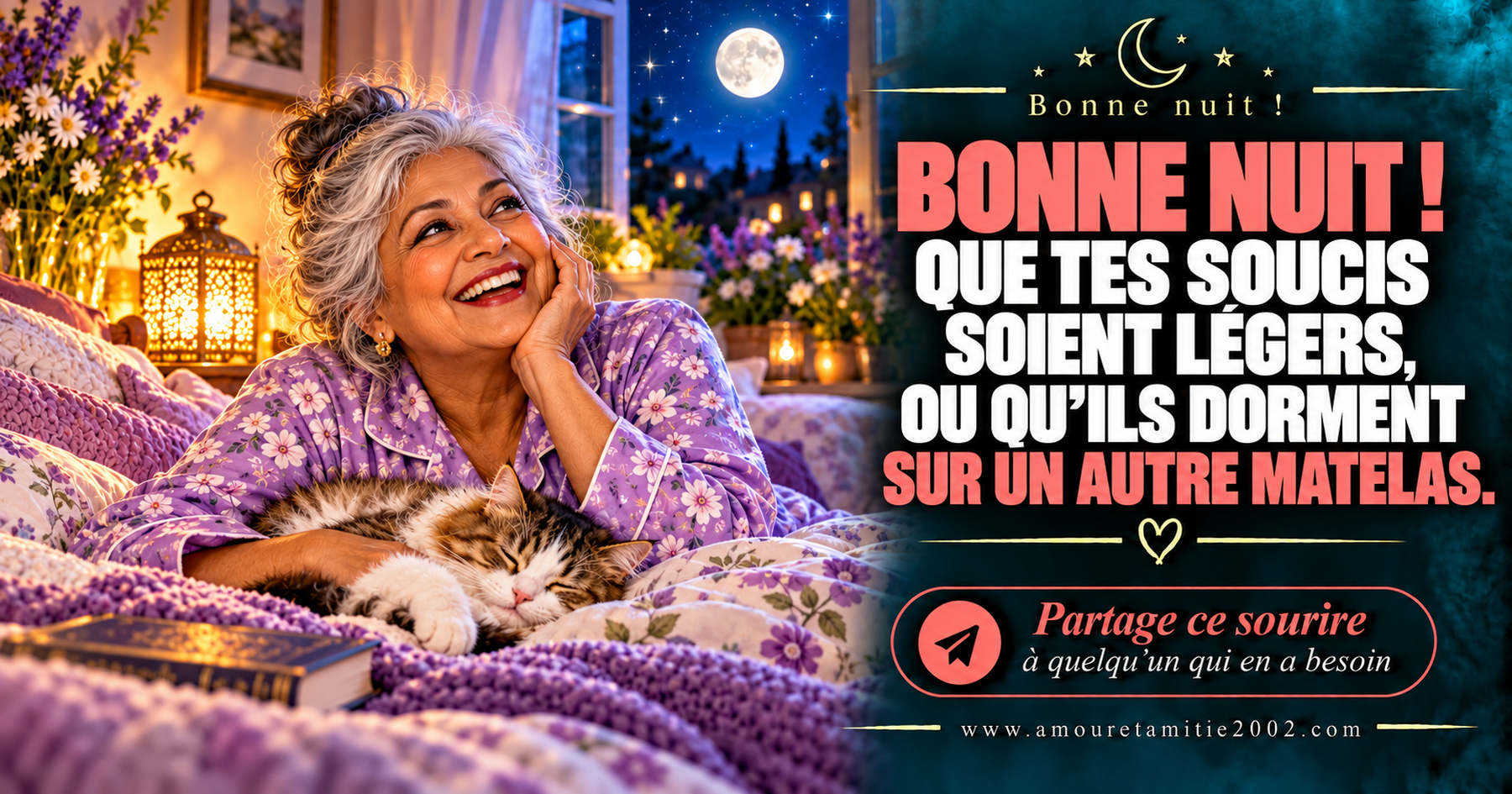 Bonne nuit ! Que tes soucis soient légers, ou qu’ils dorment sur un autre matelas.